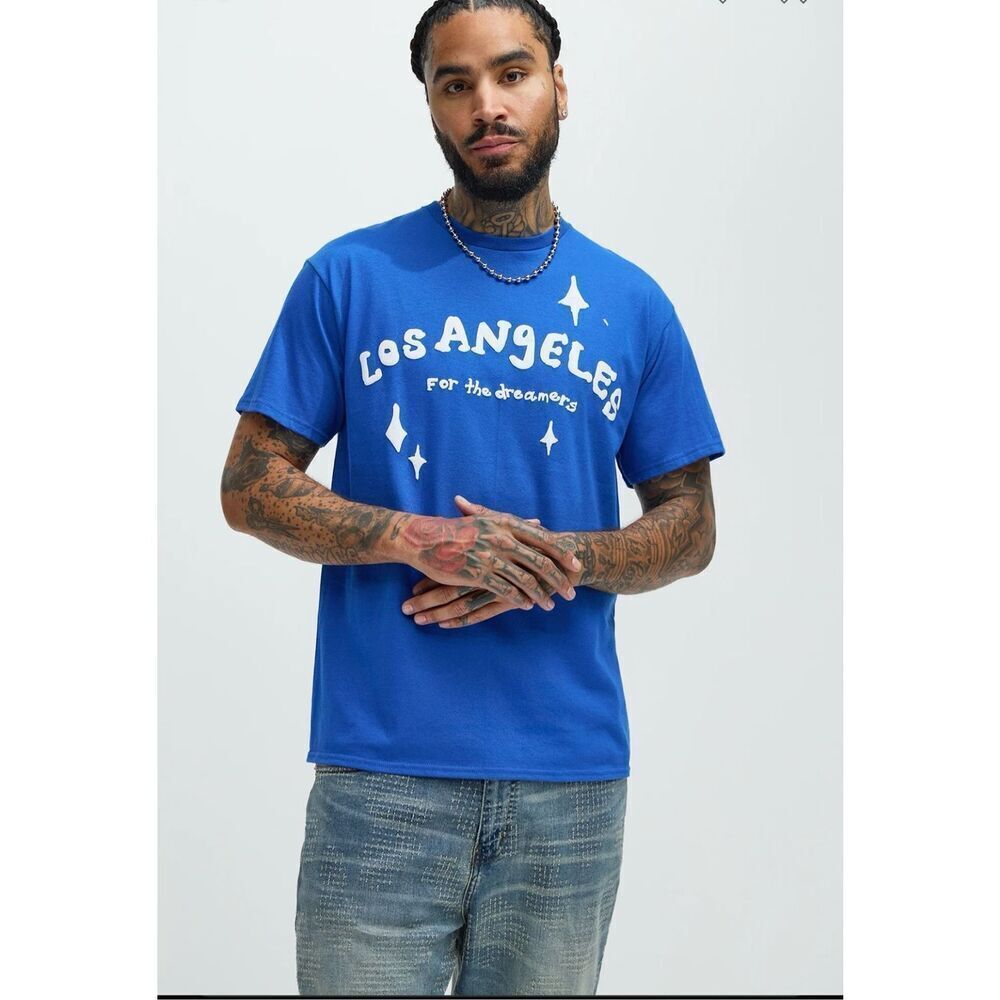 💙 Mens Cobalt Blue Los Angeles Nova Graphic T Shirt Size 3XL